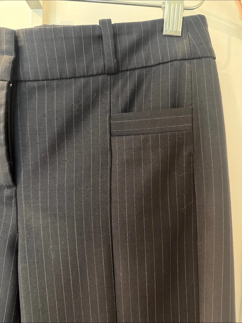 Ba&sh Navy Blue Pinstipe Trousers EUC size 4 - Picture 4 of 11